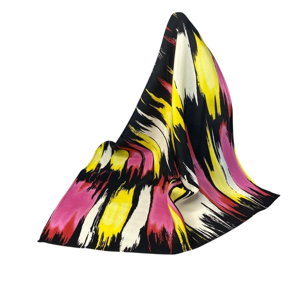 NWT SILKLETTE Abstract Paintbrush 100% Fine Silk Kerchief Scarf FUCHSIA + YELLOW
